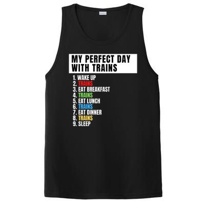 My Perfect Day Trains, Funny Locomotive & Railroad Lover PosiCharge Competitor Tank