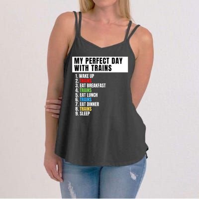 My Perfect Day Trains, Funny Locomotive & Railroad Lover Women's Strappy Tank