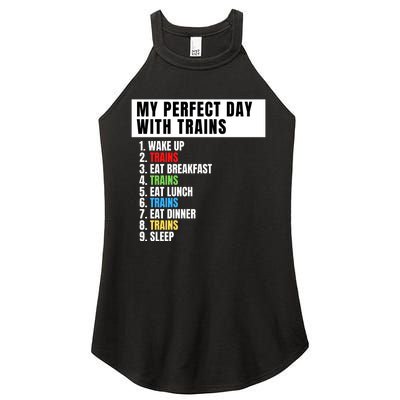 My Perfect Day Trains, Funny Locomotive & Railroad Lover Women's Perfect Tri Rocker Tank