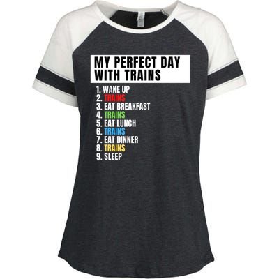 My Perfect Day Trains, Funny Locomotive & Railroad Lover Enza Ladies Jersey Colorblock Tee