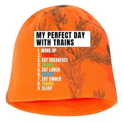 My Perfect Day Trains, Funny Locomotive & Railroad Lover Kati - Camo Knit Beanie