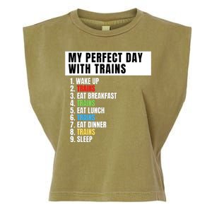 My Perfect Day Trains, Funny Locomotive & Railroad Lover Garment-Dyed Women's Muscle Tee