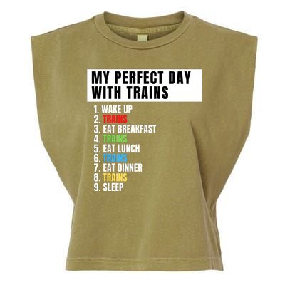 My Perfect Day Trains, Funny Locomotive & Railroad Lover Garment-Dyed Women's Muscle Tee