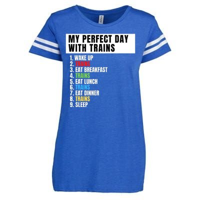 My Perfect Day Trains, Funny Locomotive & Railroad Lover Enza Ladies Jersey Football T-Shirt