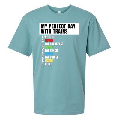 My Perfect Day Trains, Funny Locomotive & Railroad Lover Sueded Cloud Jersey T-Shirt