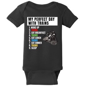 My Perfect Day Trains Funny Locomotive & Railroad Lover Baby Bodysuit