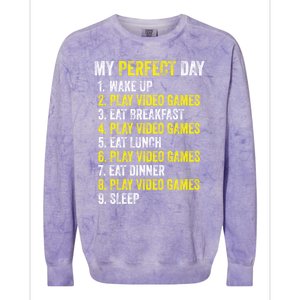 My Perfect Day Video Games Gamer Funny Cool Design Great Gift Colorblast Crewneck Sweatshirt