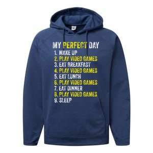 My Perfect Day Video Games Gamer Funny Cool Design Great Gift Performance Fleece Hoodie