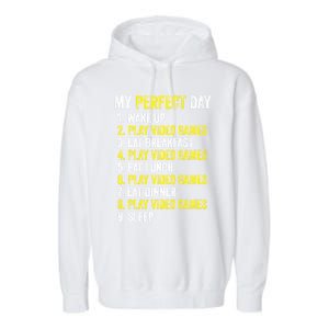 My Perfect Day Video Games Gamer Funny Cool Design Great Gift Garment-Dyed Fleece Hoodie