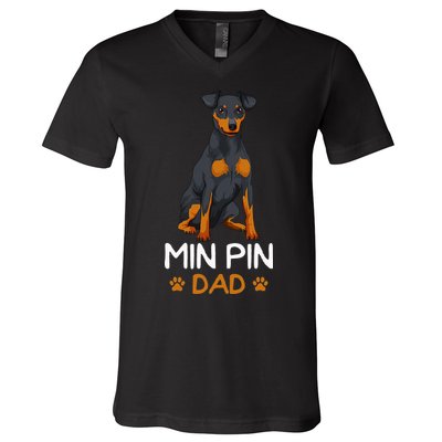 Min Pin Dad Miniature Pinscher Dog Father Father´s Day V-Neck T-Shirt