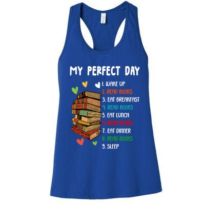 My Perfect Day Read Books Funny Reading Book Lover Gift Women's Racerback Tank