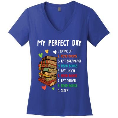 My Perfect Day Read Books Funny Reading Book Lover Gift Women's V-Neck T-Shirt