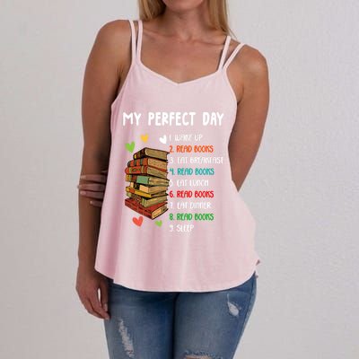 My Perfect Day Read Books Funny Reading Book Lover Gift Women's Strappy Tank