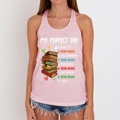 My Perfect Day Read Books Funny Reading Book Lover Gift Women's Knotted Racerback Tank