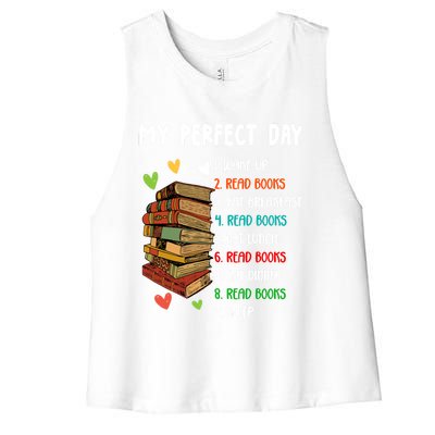 My Perfect Day Read Books Funny Reading Book Lover Gift Women's Racerback Cropped Tank