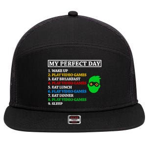 My Perfect Day Video Games Funny Great Gift 7 Panel Mesh Trucker Snapback Hat