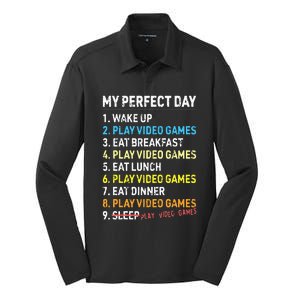 My Perfect Day Video Games Funny Gamer Gaming Silk Touch Performance Long Sleeve Polo