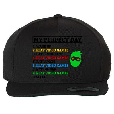 My Perfect Day Video Games Funny Gift Wool Snapback Cap