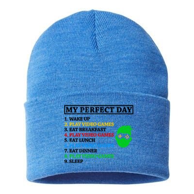 My Perfect Day Video Games Funny Gift Sustainable Knit Beanie