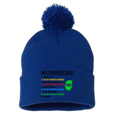 My Perfect Day Video Games Funny Gift Pom Pom 12in Knit Beanie