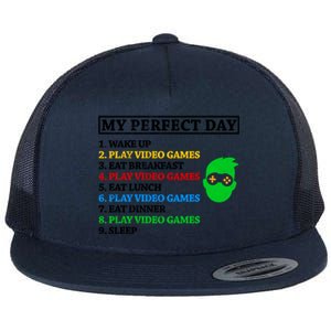 My Perfect Day Video Games Funny Gift Flat Bill Trucker Hat