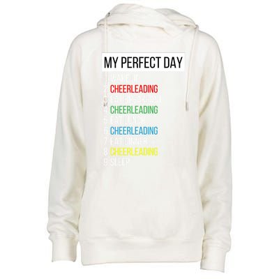 My Perfect Day Cheerleading Gift Womens Funnel Neck Pullover Hood