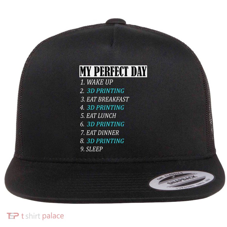 My Perfect Day 3 D Printing Printer Accessories Funny Gift Geek Gift Flatbill Hat
