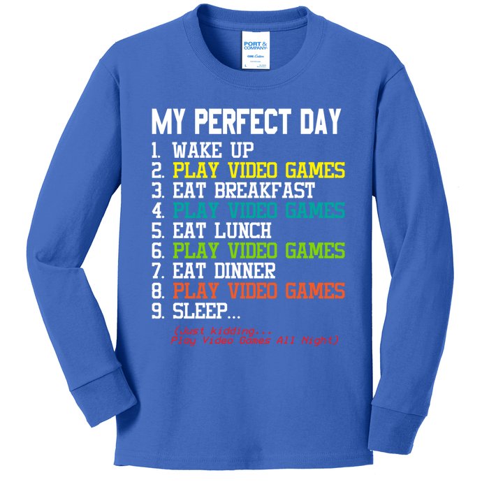 My Perfect Day Video Games Gift Funny Gamer Meaningful Gift Kids Long Sleeve Shirt