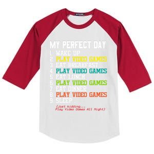 My Perfect Day Video Games Gift Funny Gamer Meaningful Gift Kids Colorblock Raglan Jersey