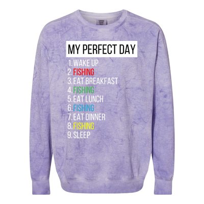 My Perfect Day Fishing Cool Gift Colorblast Crewneck Sweatshirt