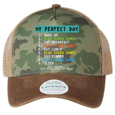 My Perfect Day Play Video Games Funny Gamer Legacy Tie Dye Trucker Hat