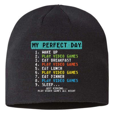 My Perfect Day Play Video Games Funny Gamer Sustainable Beanie