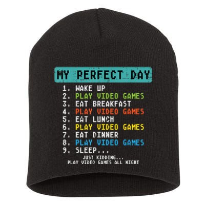 My Perfect Day Play Video Games Funny Gamer Short Acrylic Beanie