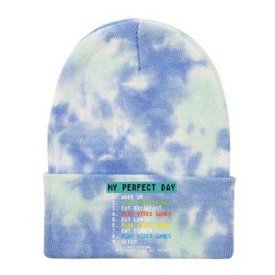 My Perfect Day Play Video Games Funny Gamer Tie Dye 12in Knit Beanie