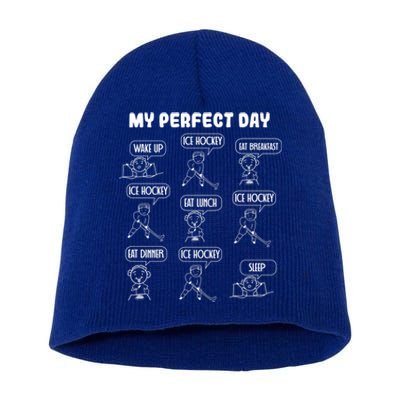 My Perfect Day Boy Ice Hockey Cool Gift Short Acrylic Beanie