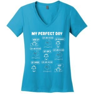 My Perfect Day Cats And Books Girl Gift Women's V-Neck T-Shirt