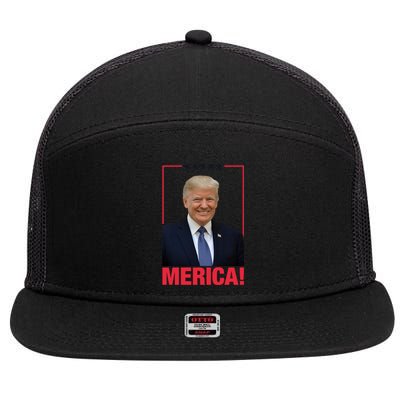 Merica! President Donald Trump Presidential Portrait Meme Cute Gift 7 Panel Mesh Trucker Snapback Hat