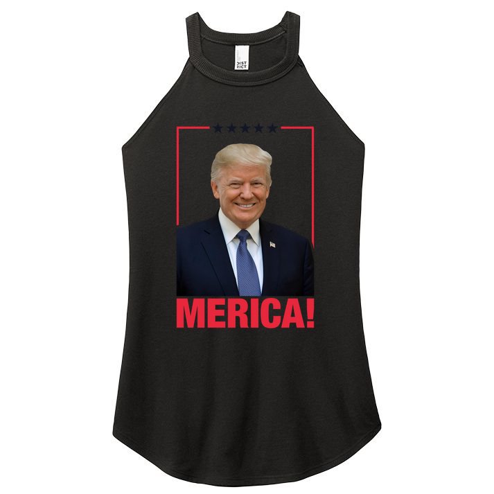 Merica! President Donald Trump Presidential Portrait Meme Cute Gift Women's Perfect Tri Rocker Tank