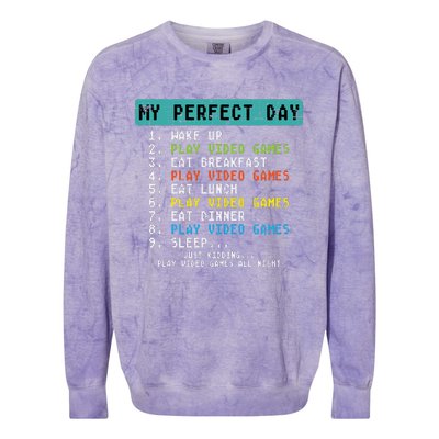 My Perfect Day Play Video Games Colorblast Crewneck Sweatshirt