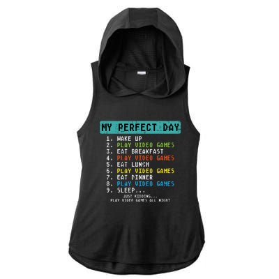 My Perfect Day Play Video Games Ladies PosiCharge Tri-Blend Wicking Draft Hoodie Tank