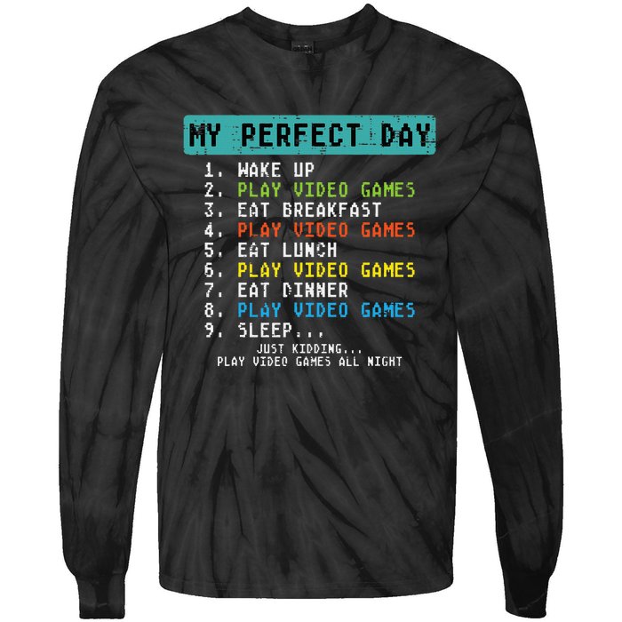 My Perfect Day Play Video Games Tie-Dye Long Sleeve Shirt