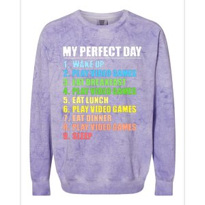 My Perfect Day Play Video Games Gamers Boy Funny Gaming Colorblast Crewneck Sweatshirt