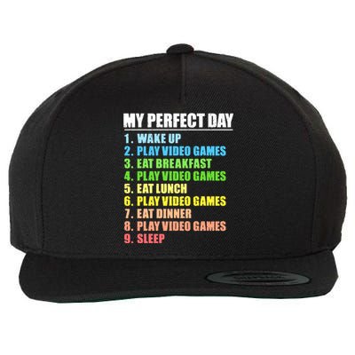 My Perfect Day Play Video Games Gamers Boy Funny Gaming Wool Snapback Cap