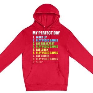 My Perfect Day Play Video Games Gamers Boy Funny Gaming Premium Pullover Hoodie