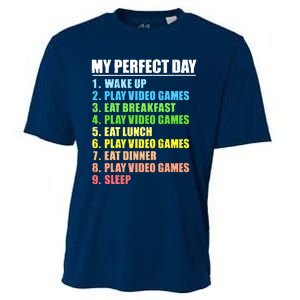 My Perfect Day Play Video Games Gamers Boy Funny Gaming Cooling Performance Crew T-Shirt