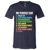 My Perfect Day Play Video Games Gamers Boy Funny Gaming V-Neck T-Shirt