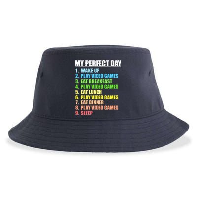 My Perfect Day Play Video Games Gamers Boy Funny Gaming Sustainable Bucket Hat