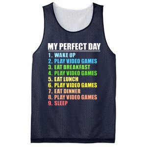 My Perfect Day Play Video Games Gamers Boy Funny Gaming Mesh Reversible Basketball Jersey Tank