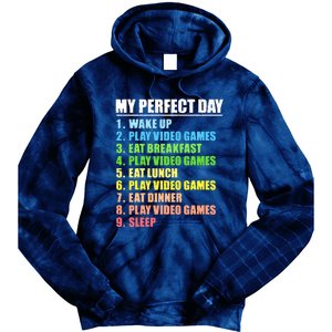 My Perfect Day Play Video Games Gamers Boy Funny Gaming Tie Dye Hoodie