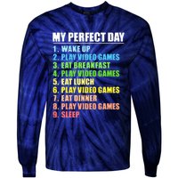 My Perfect Day Play Video Games Gamers Boy Funny Gaming Tie-Dye Long Sleeve Shirt